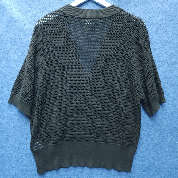 Varley Callie Sheer Knit Olive Green Short Sleeve Top - Picture 3 of 9